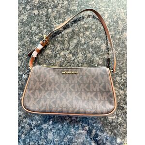 Michael Kors Jet Set Small Logo Shoulder Bag Brown Acorn Baguette 32S1GT9C5B